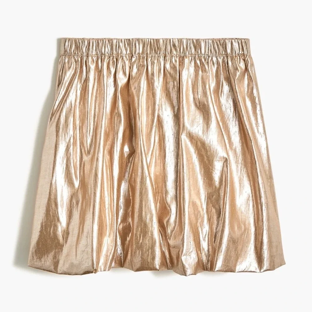 Crewcuts Girl Metallic Bubble Skirt Sz 6/7 Champagne Gold Elastic Waist Holiday‎